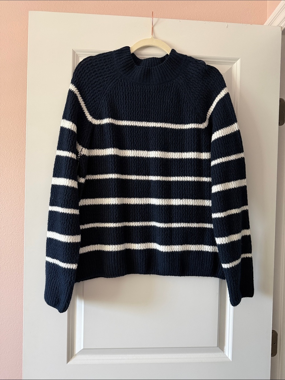Navy and White Striped Crewneck Sweater